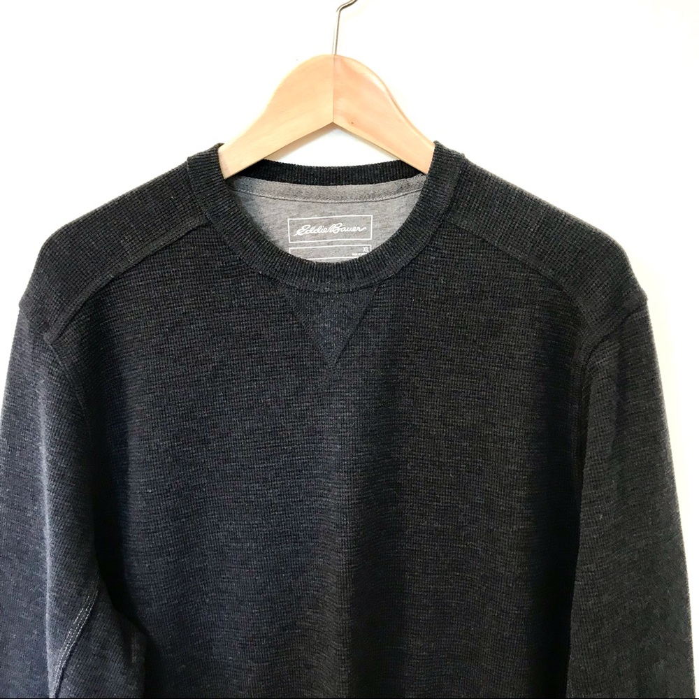 EDDIE BAUER Waffle Shirt Charcoal Crew Neck Long Sleeve Side Panels XL - Picture 5 of 11